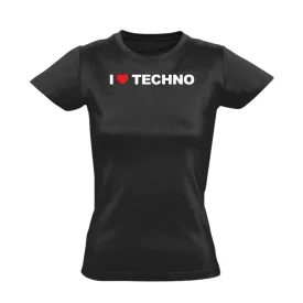 I love techno elektronikus női póló (fekete)