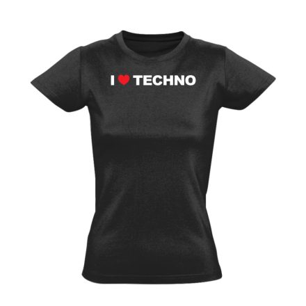 I love techno elektronikus női póló (fekete)